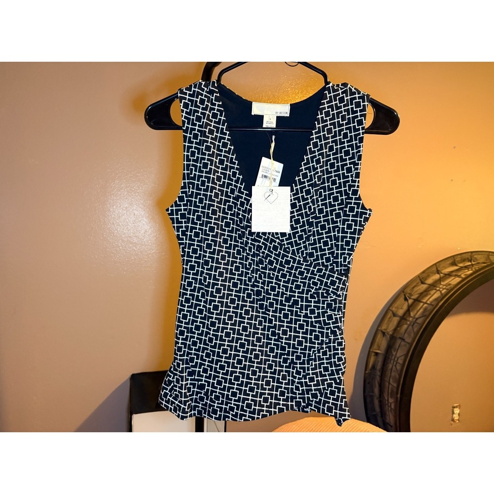 Nordstrom Rack Black/White Geometric Sleeveless‎ Blouse Sz S - NWT